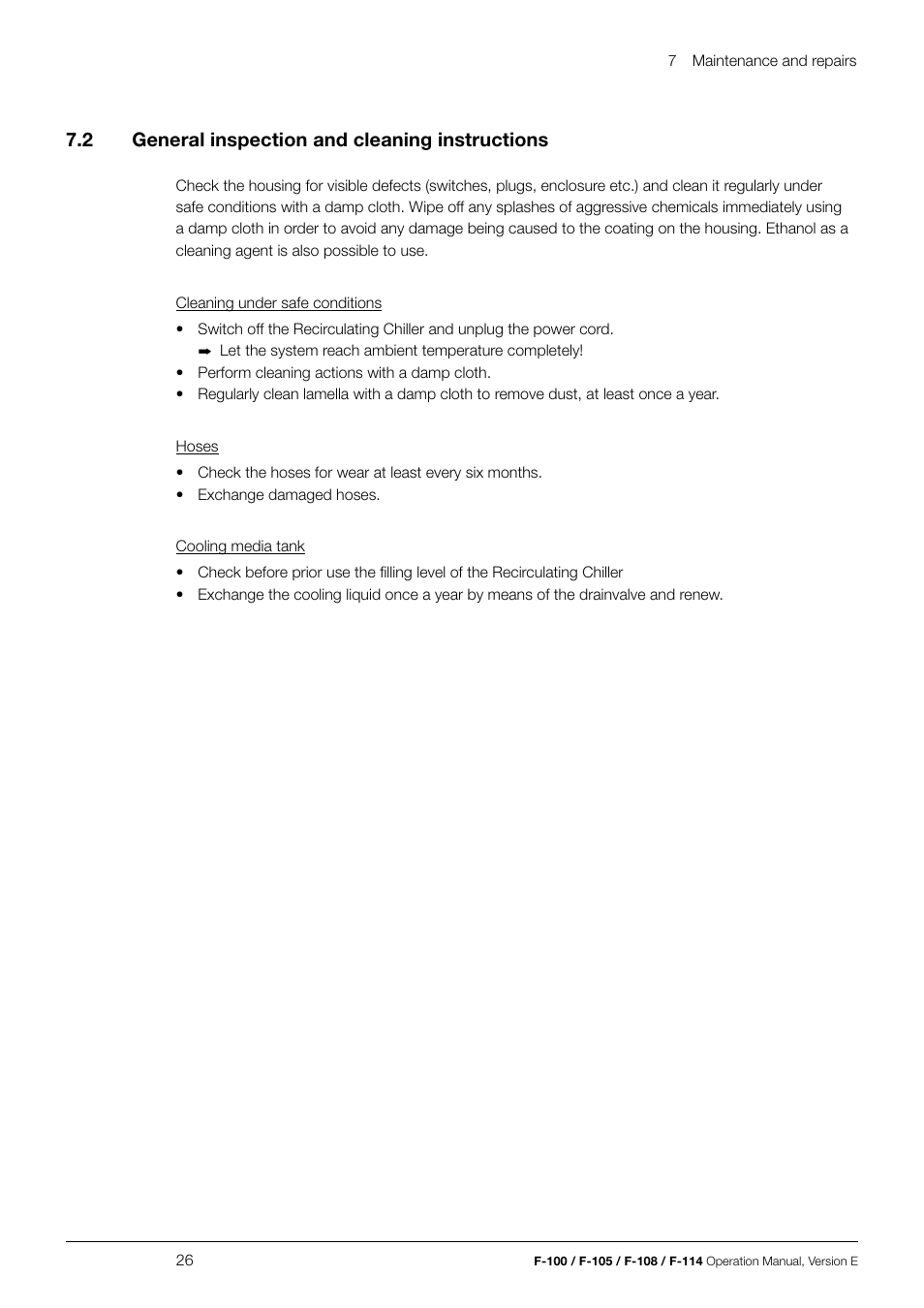 7 .2 general inspection and cleaning instructions | BUCHI Recirculating Chiller F-114 User Manual | Page 26 / 36