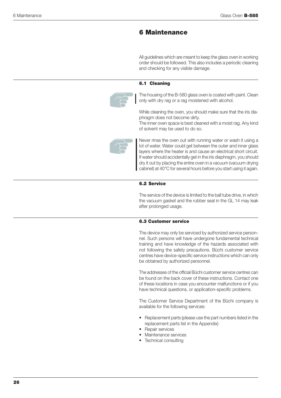 6 maintenance | BUCHI Glass Oven B-585 Kugelrohr User Manual | Page 28 / 34