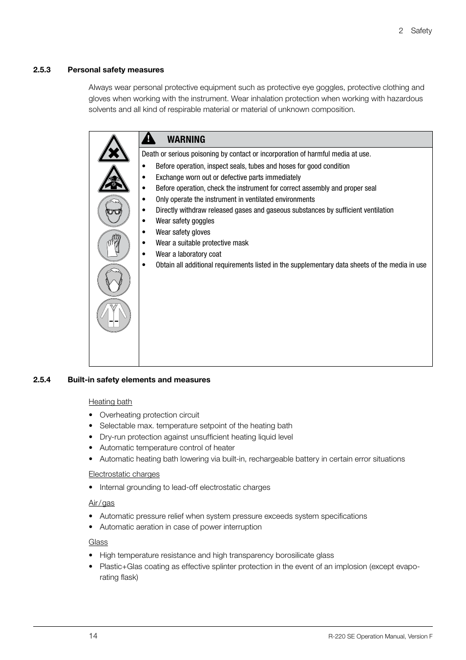 Warning | BUCHI Rotavapo R-220 SE User Manual | Page 14 / 109