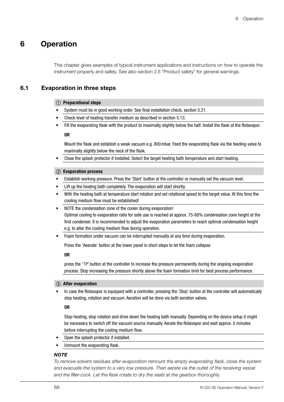 6 operation, 6 .1 evaporation in three steps | BUCHI Rotavapo R-220 SE User Manual | Page 68 / 109