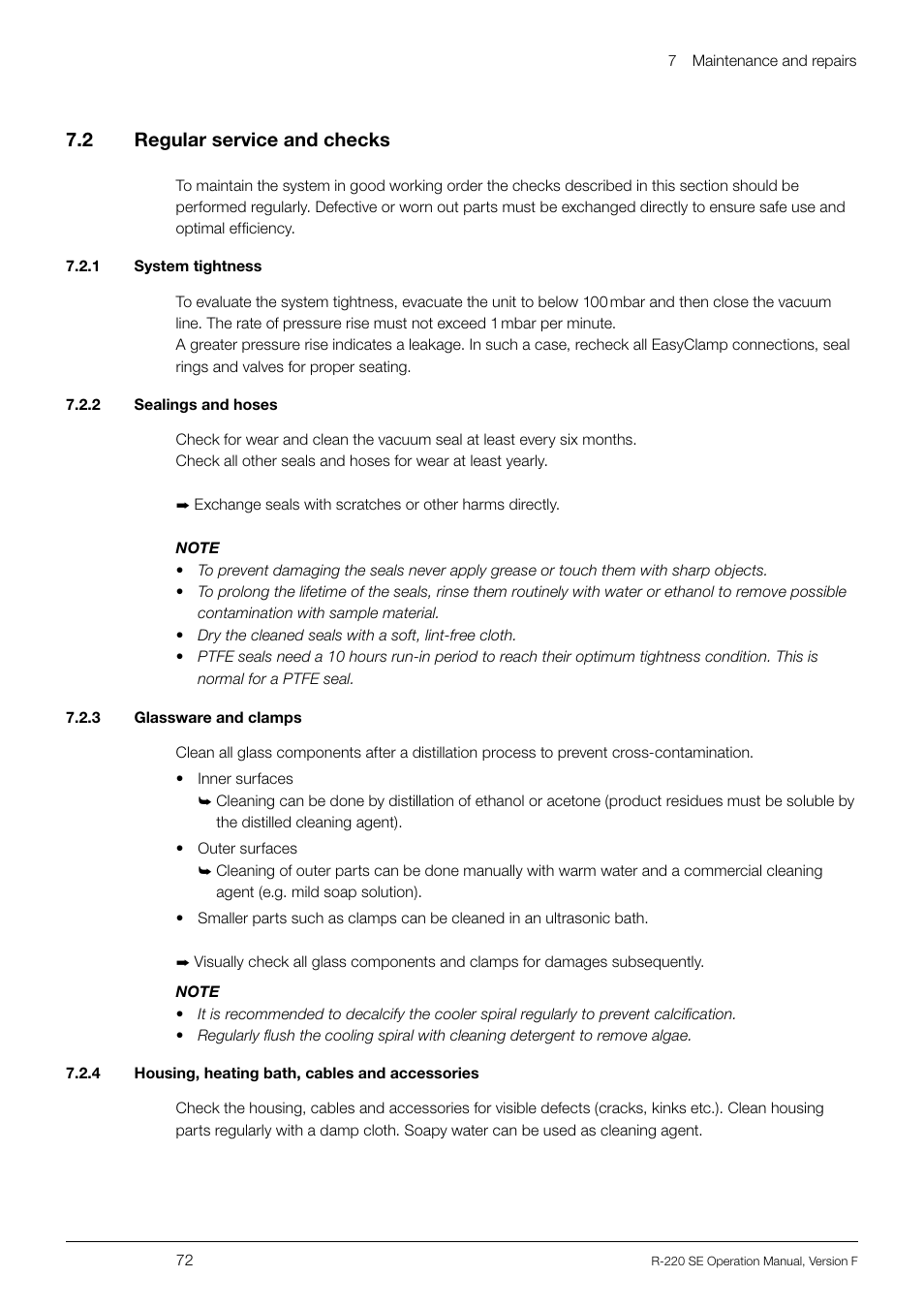 7 .2 regular service and checks | BUCHI Rotavapo R-220 SE User Manual | Page 72 / 109