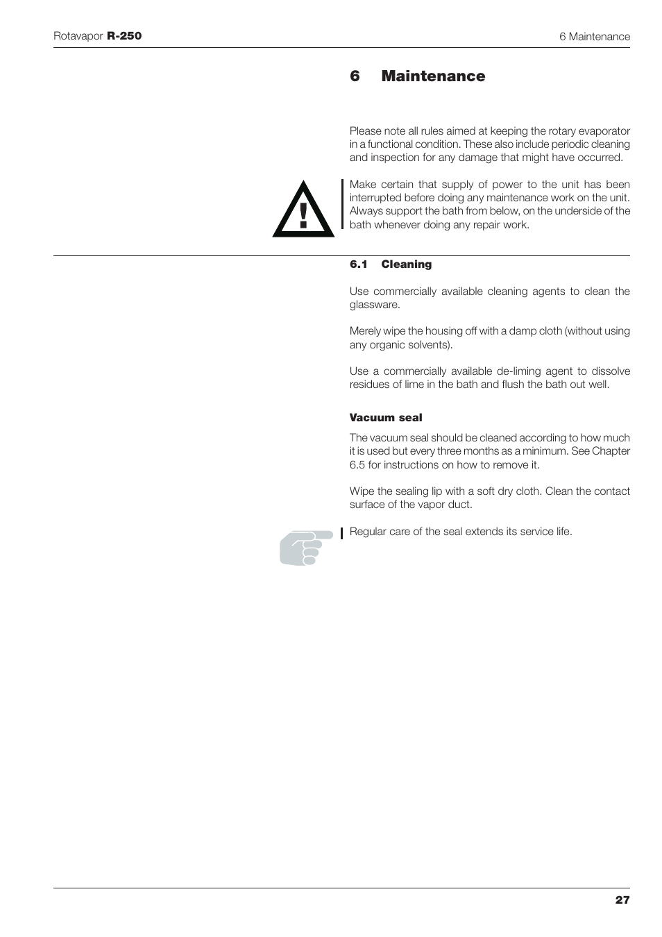 6 maintenance | BUCHI Rotavapo R-250 User Manual | Page 27 / 46