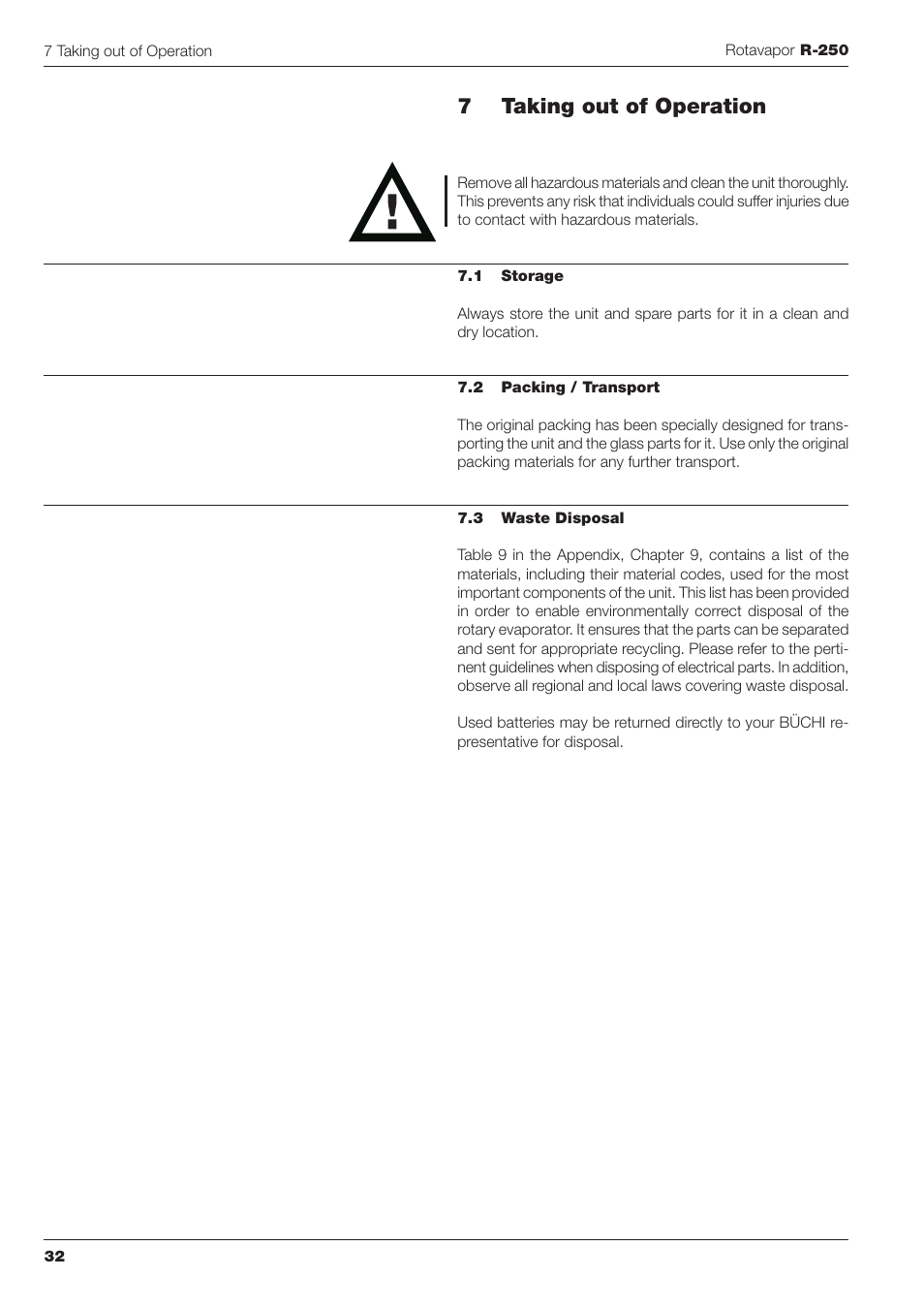 7taking out of operation | BUCHI Rotavapo R-250 User Manual | Page 32 / 46