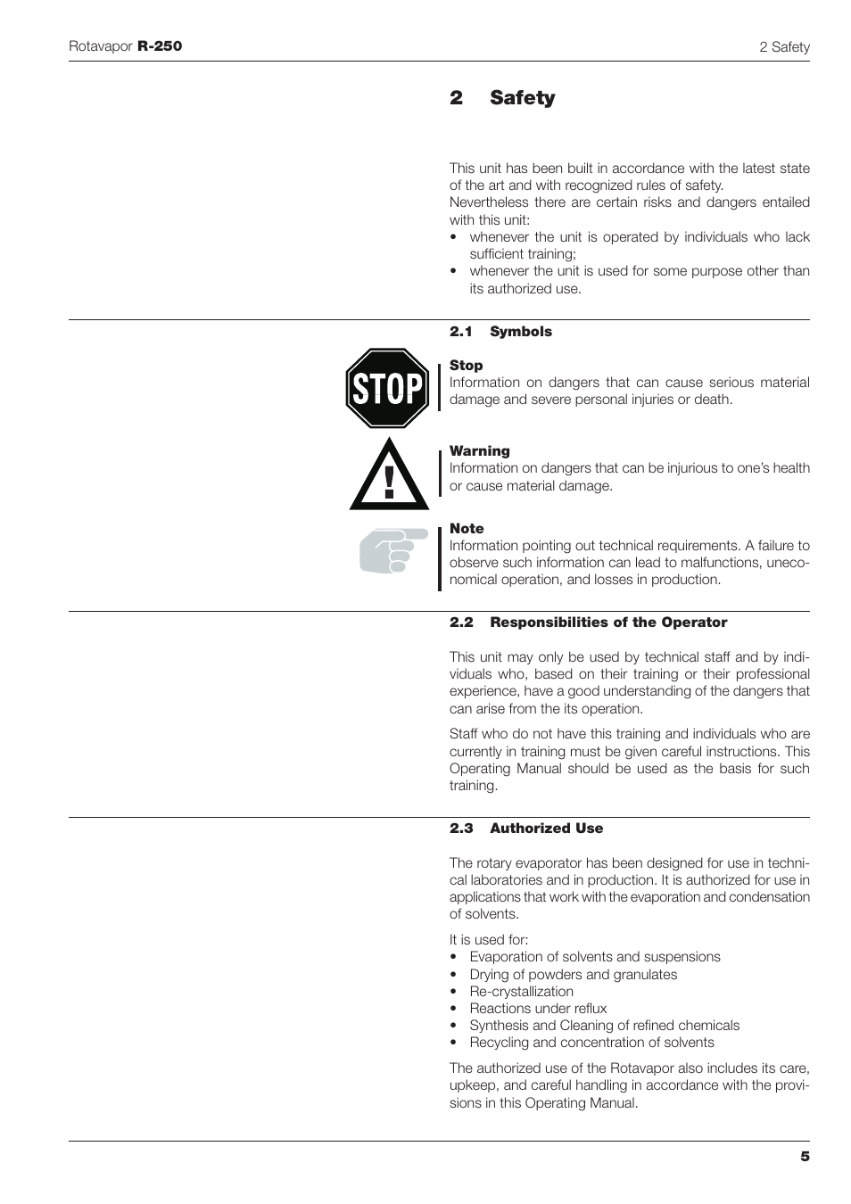 2 safety | BUCHI Rotavapo R-250 User Manual | Page 5 / 46