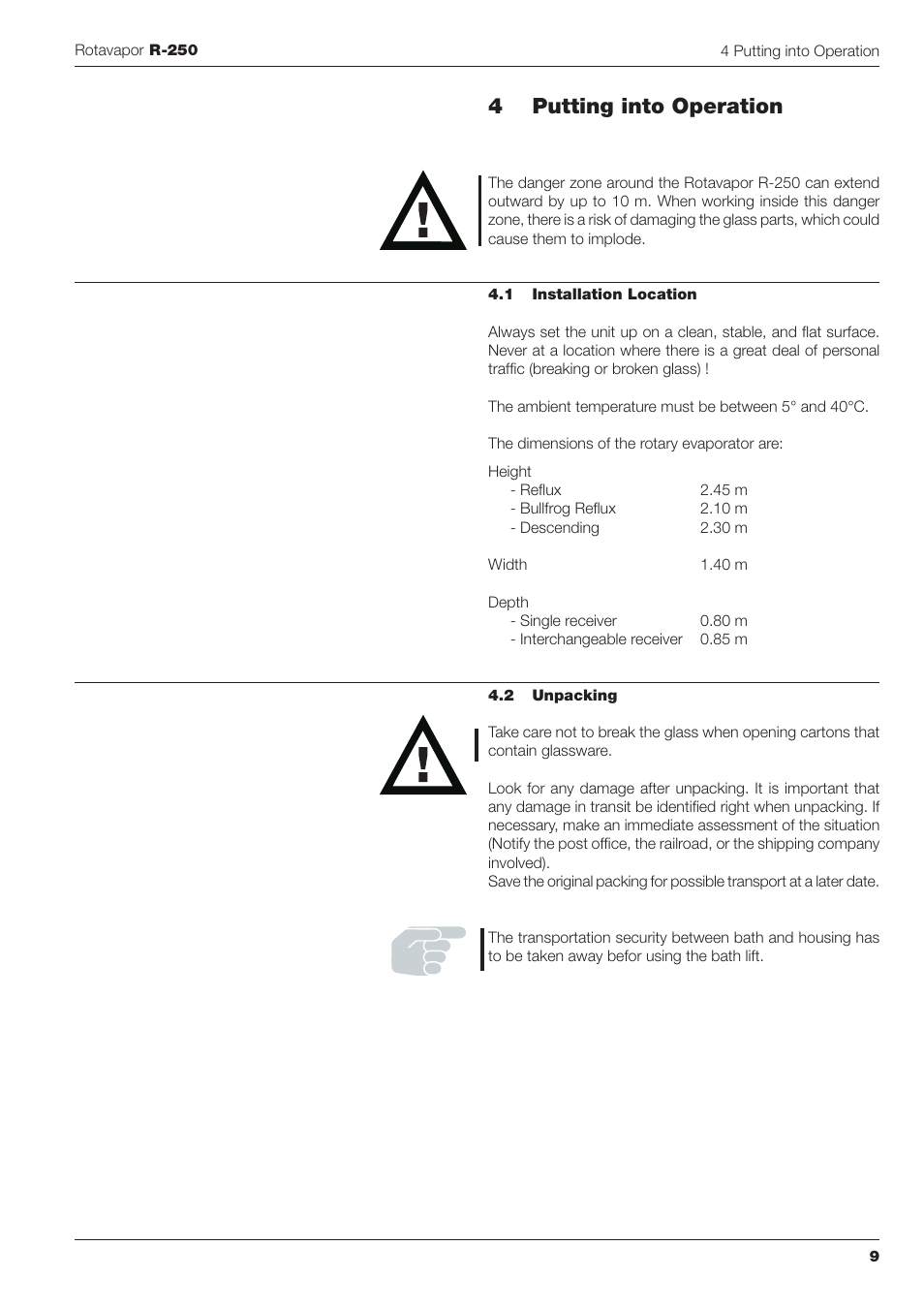 4putting into operation | BUCHI Rotavapo R-250 User Manual | Page 9 / 46