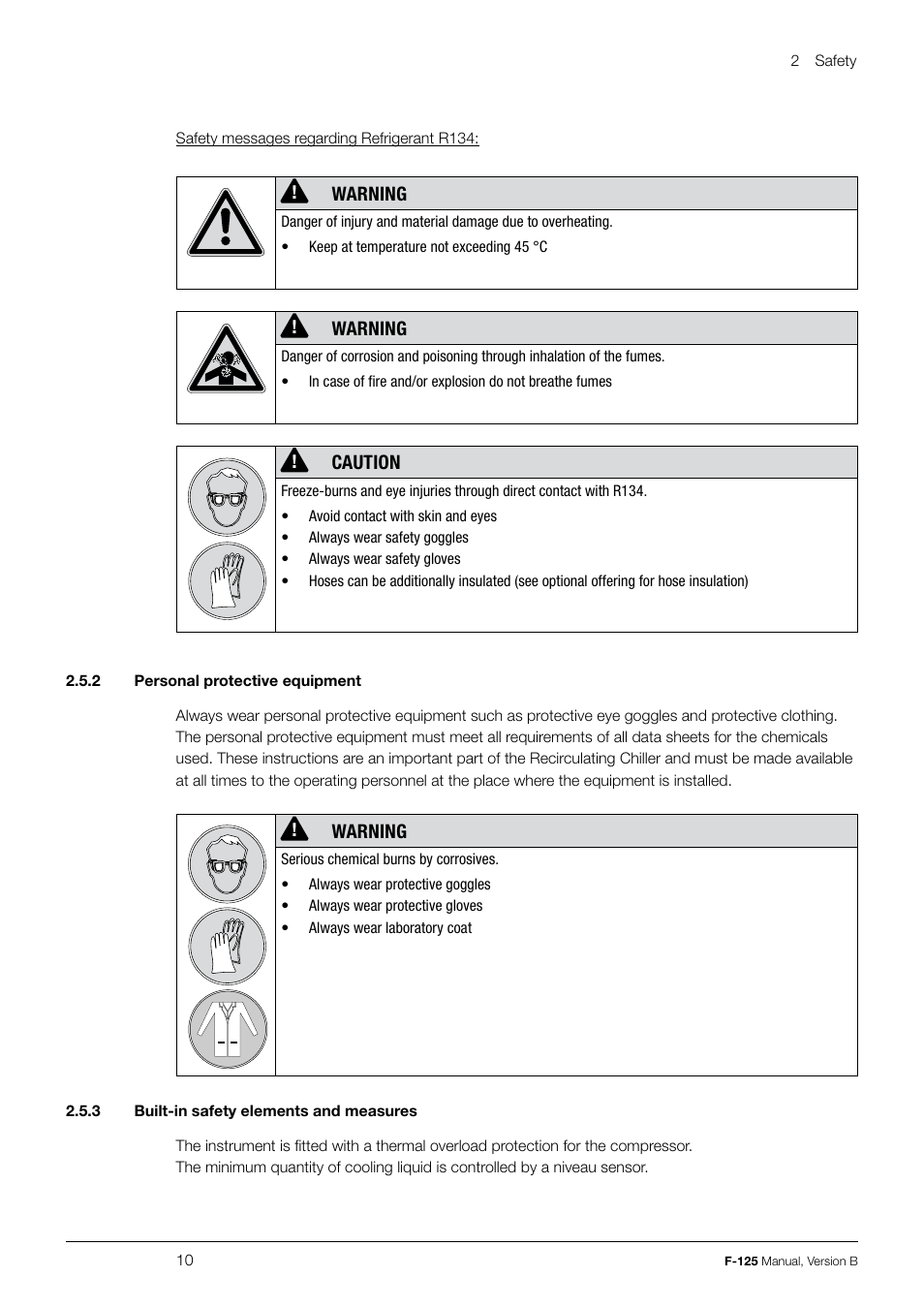 Warning, Caution | BUCHI Recirculating Chiller F-125 User Manual | Page 10 / 35