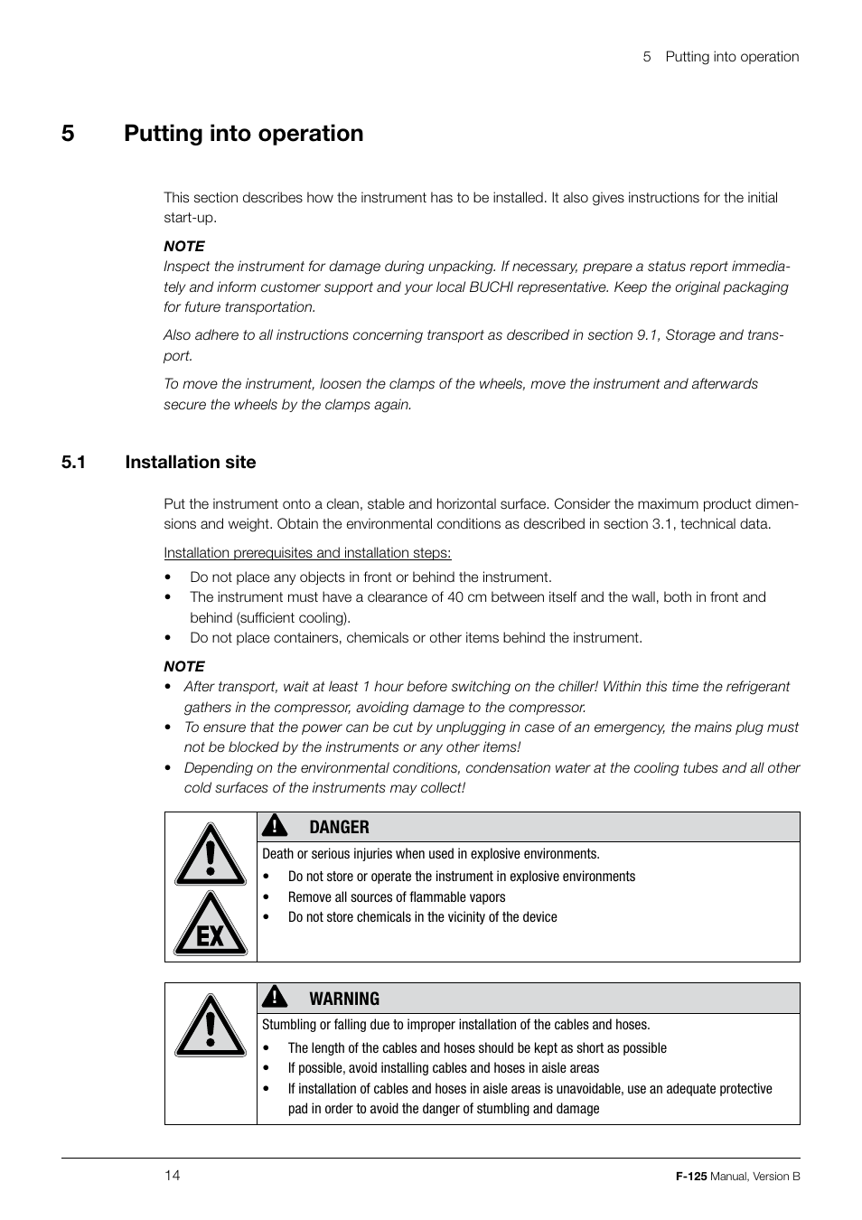 5putting into operation | BUCHI Recirculating Chiller F-125 User Manual | Page 14 / 35
