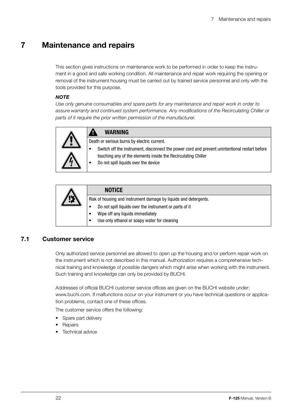 7maintenance and repairs | BUCHI Recirculating Chiller F-125 User Manual | Page 22 / 35