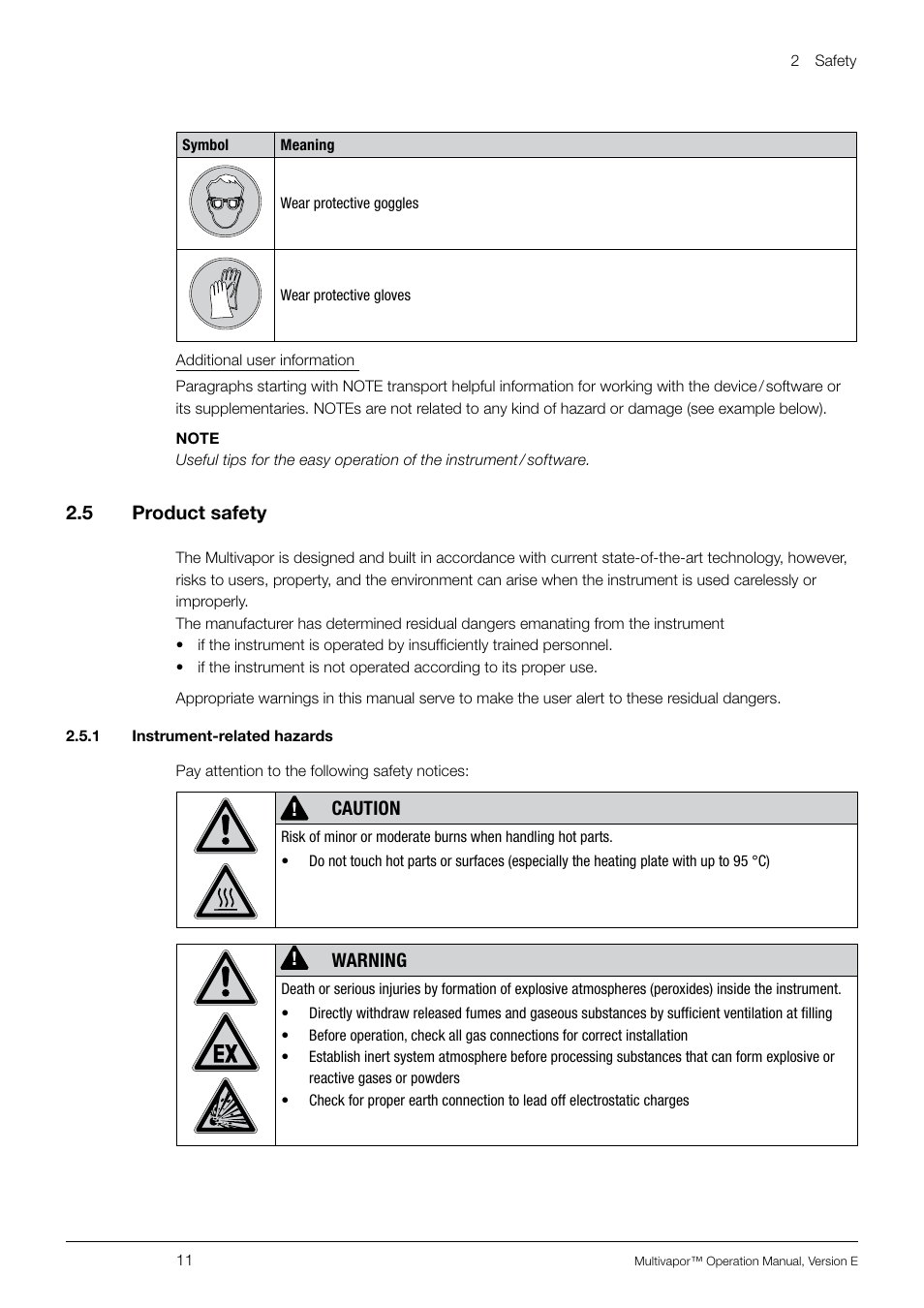 5 product safety, 1 instrument-related hazards, Product safety | BUCHI Multivapo P-12 User Manual | Page 11 / 76