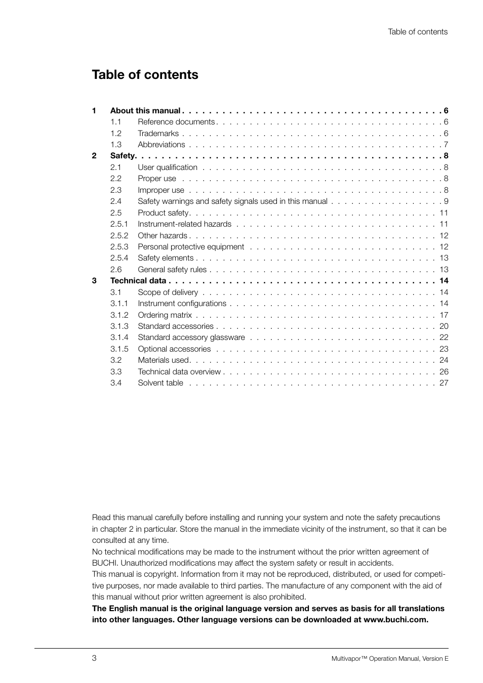 BUCHI Multivapo P-12 User Manual | Page 3 / 76