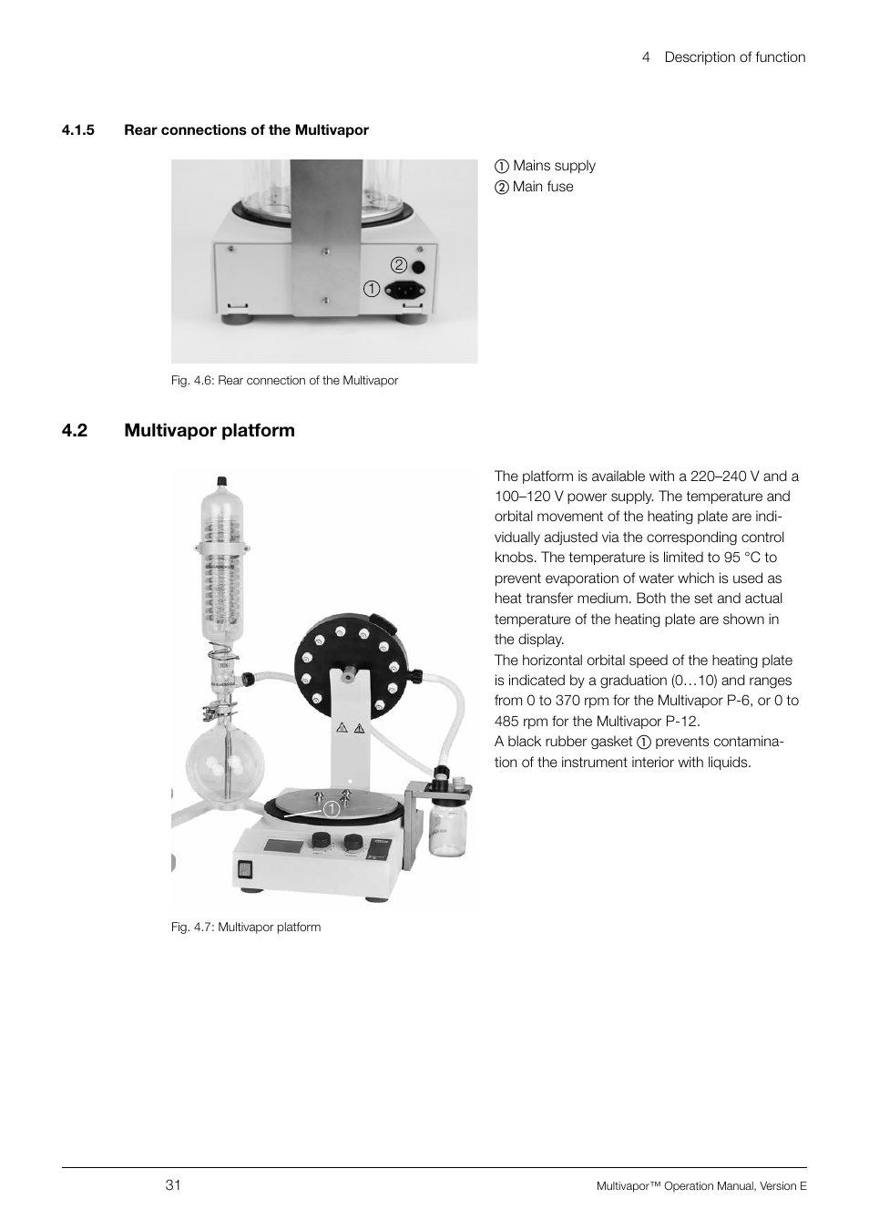 5 rear connections of the multivapor, 2 multivapor platform, 5 rear connections of the multivapor 4.2 | Multivapor platform, 4 .2 multivapor platform | BUCHI Multivapo P-12 User Manual | Page 31 / 76
