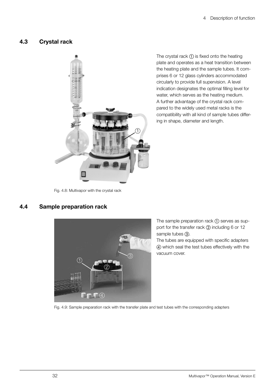 3 crystal rack, 4 sample preparation rack, Crystal rack | Sample preparation rack, 4 .3 crystal rack, 4 .4 sample preparation rack | BUCHI Multivapo P-12 User Manual | Page 32 / 76