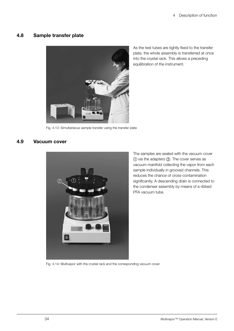 8 sample transfer plate, 9 vacuum cover, Sample transfer plate | Vacuum cover, 4 .8 sample transfer plate, 4 .9 vacuum cover | BUCHI Multivapo P-12 User Manual | Page 34 / 76