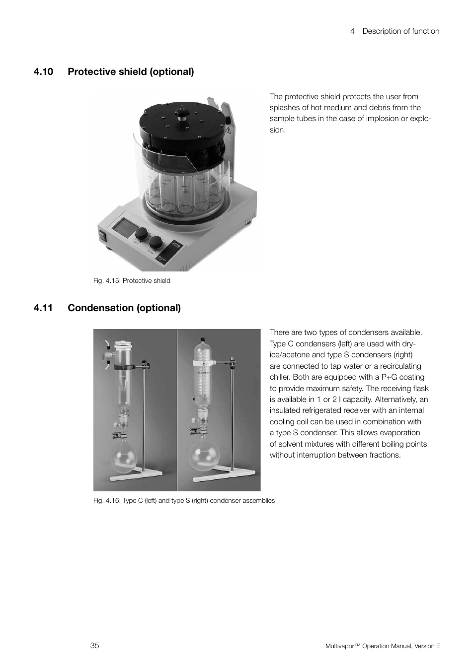 10 protective shield (optional), 11 condensation (optional), 4 .10 protective shield (optional) | 4 .11 condensation (optional) | BUCHI Multivapo P-12 User Manual | Page 35 / 76