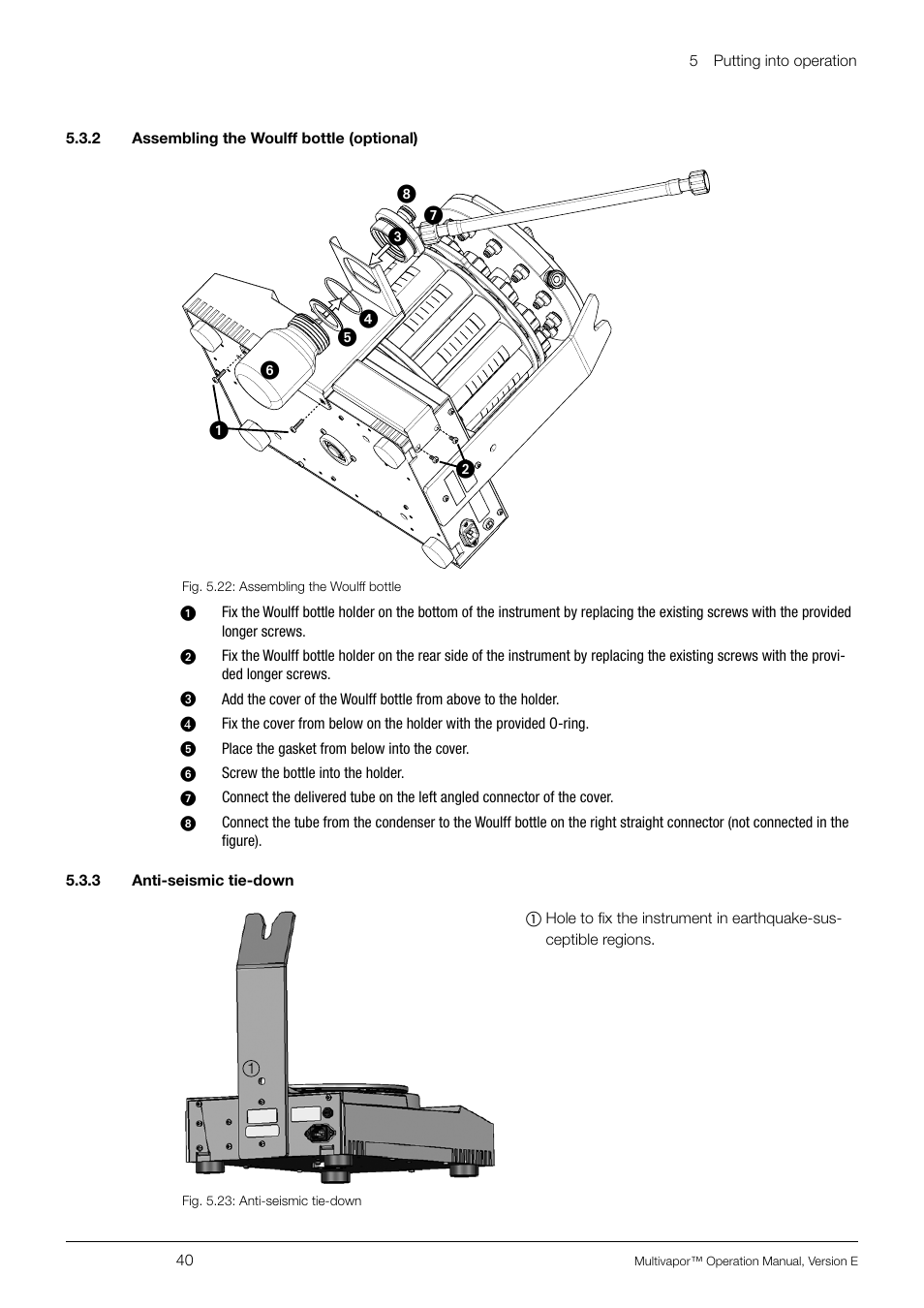 2 assembling the woulff bottle (optional), 3 anti-seismic tie-down | BUCHI Multivapo P-12 User Manual | Page 40 / 76