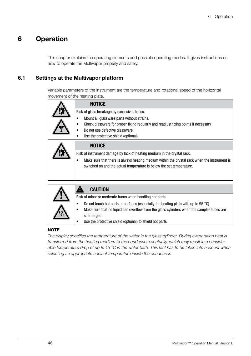 6 operation, 1 settings at the multivapor platform, Settings at the multivapor platform | 6operation | BUCHI Multivapo P-12 User Manual | Page 46 / 76