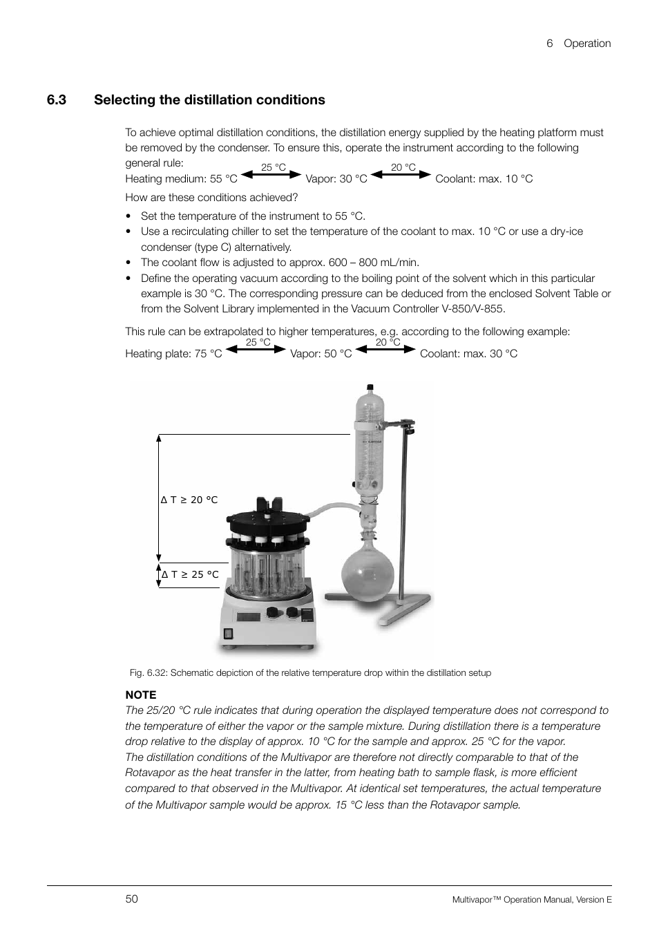3 selecting the distillation conditions, Selecting the distillation conditions, 6 .3 selecting the distillation conditions | BUCHI Multivapo P-12 User Manual | Page 50 / 76