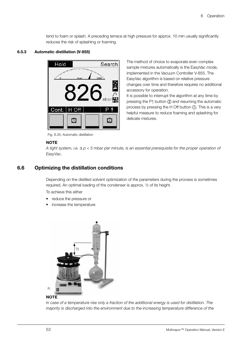 3 automatic distillation (v-855), 6 optimizing the distillation conditions, 3 automatic distillation (v-855) 6.6 | Optimizing the distillation conditions, 6 .6 optimizing the distillation conditions | BUCHI Multivapo P-12 User Manual | Page 53 / 76