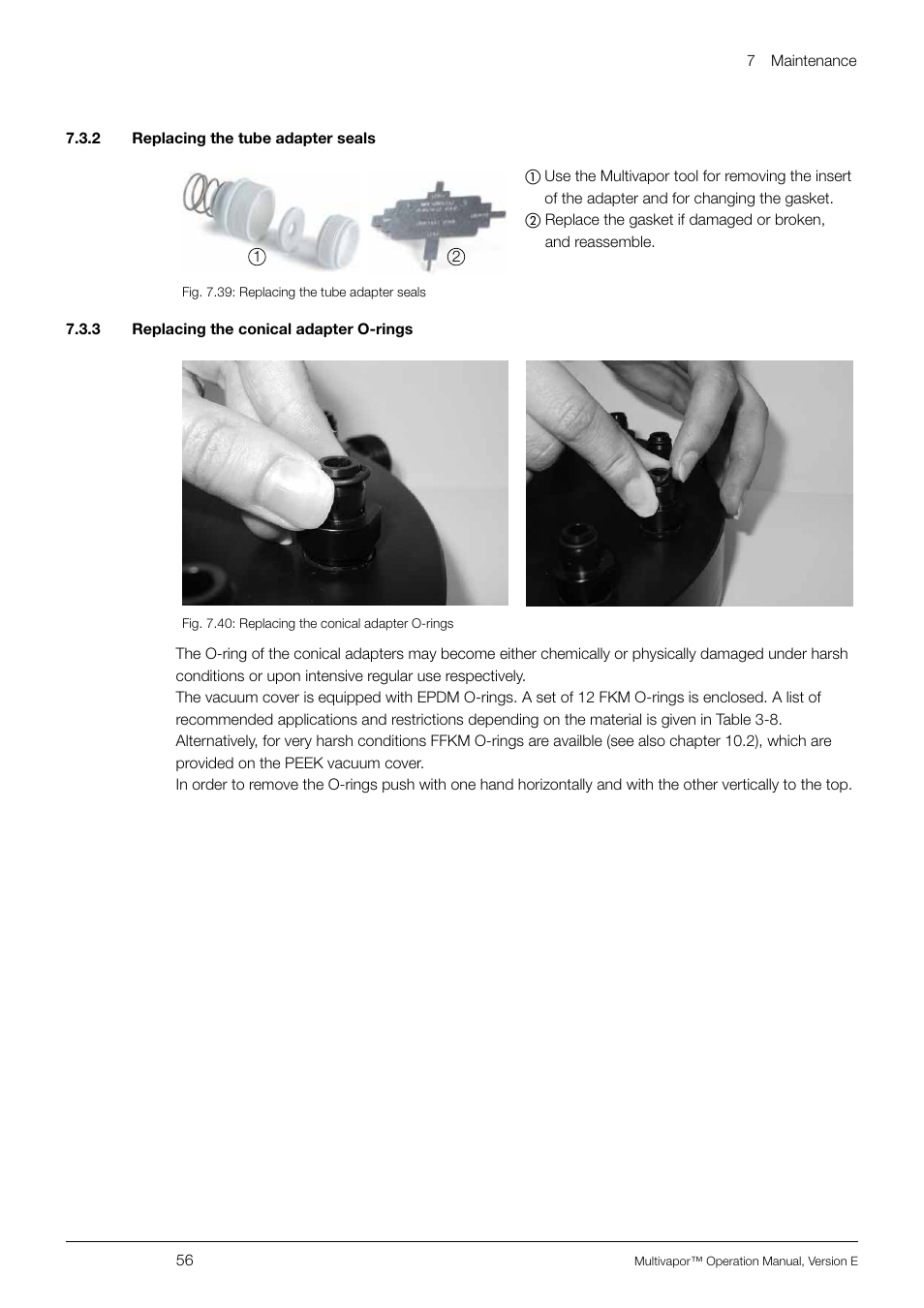 2 replacing the tube adapter seals, 3 replacing the conical adapter o-rings | BUCHI Multivapo P-12 User Manual | Page 56 / 76