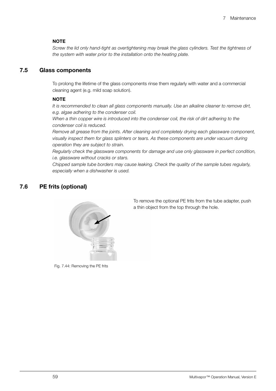 5 glass components, 6 pe frits (optional), Glass components | Pe frits (optional) | BUCHI Multivapo P-12 User Manual | Page 59 / 76