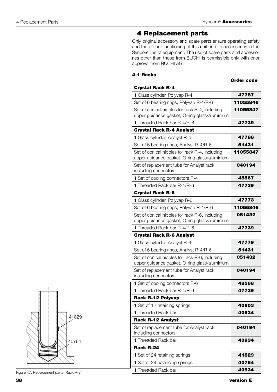 4 replacement parts | BUCHI Syncor Polyvap User Manual | Page 40 / 60