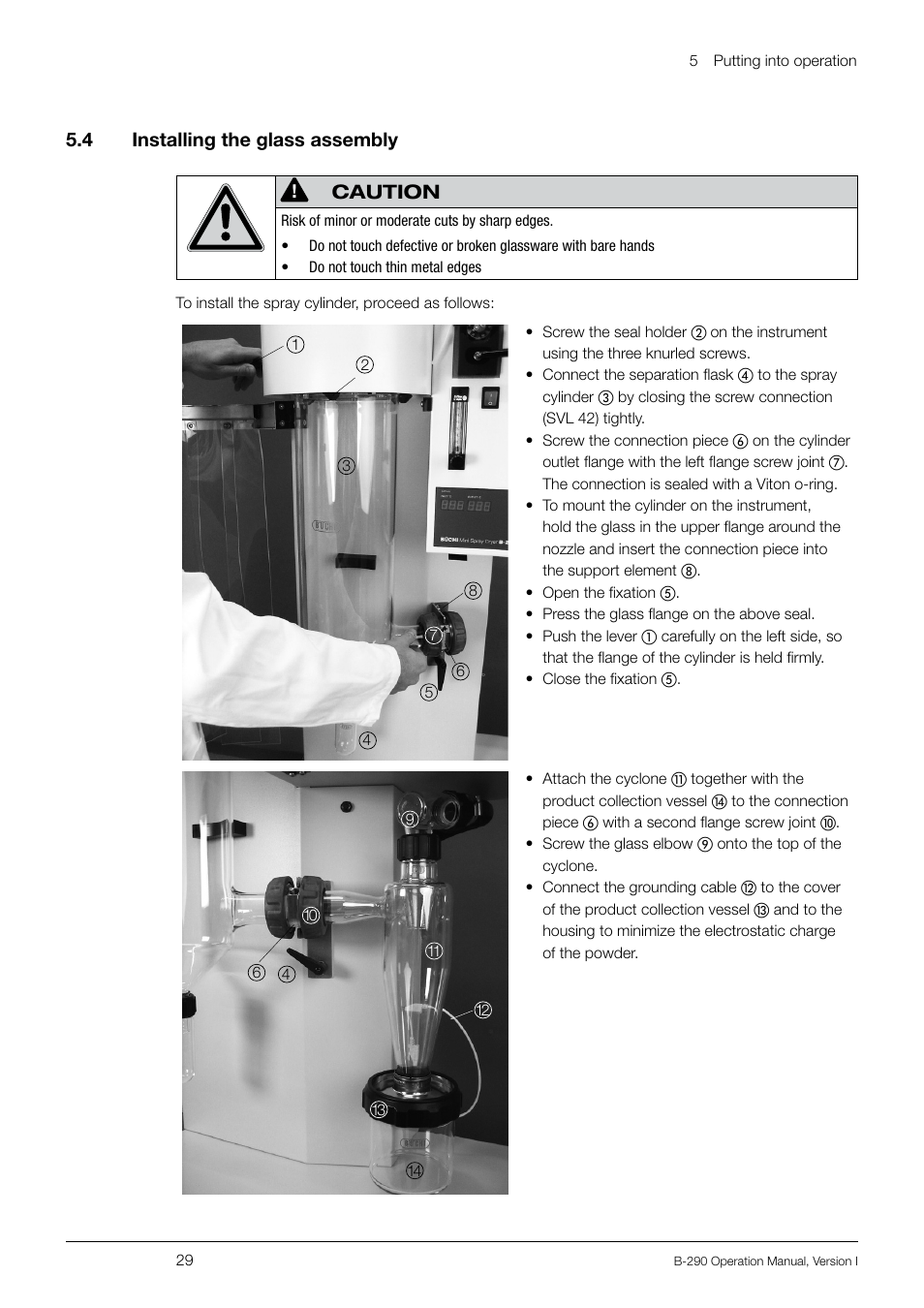 5 .4 installing the glass assembly, Caution | BUCHI Inert Loop B-295 User Manual | Page 29 / 84