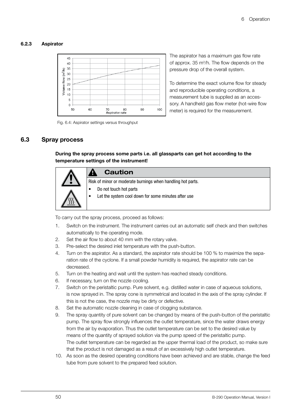 6 .3 spray process, Caution | BUCHI Inert Loop B-295 User Manual | Page 50 / 84