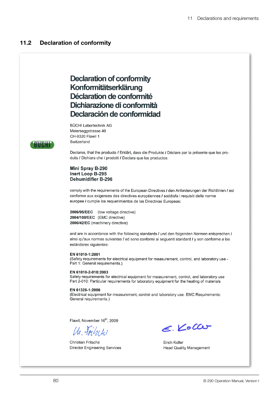 11 .2 declaration of conformity | BUCHI Inert Loop B-295 User Manual | Page 80 / 84