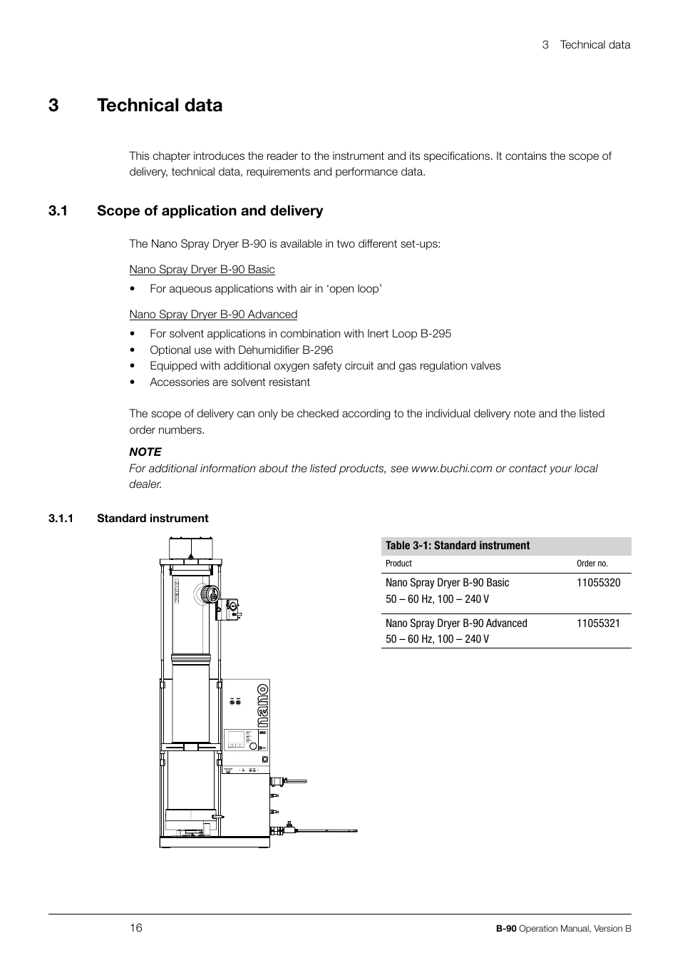 3technical data | BUCHI Nano Spray Dryer B-90 User Manual | Page 16 / 104