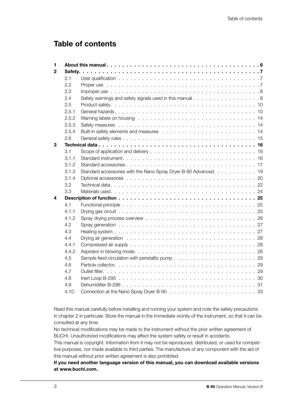 BUCHI Nano Spray Dryer B-90 User Manual | Page 3 / 104