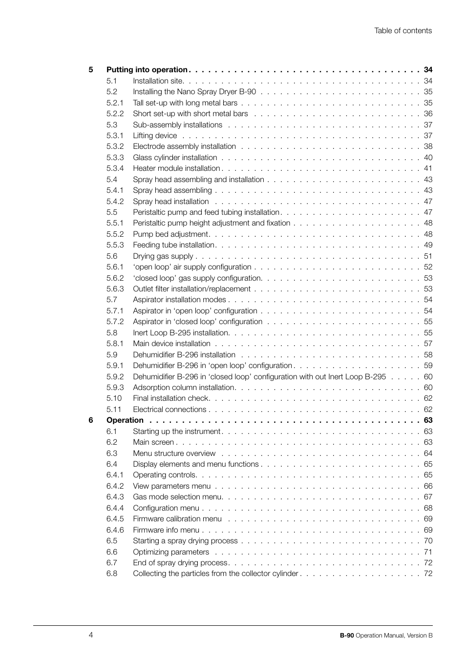 BUCHI Nano Spray Dryer B-90 User Manual | Page 4 / 104