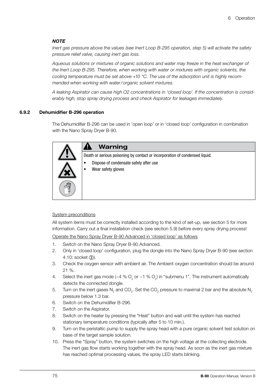 Warning | BUCHI Nano Spray Dryer B-90 User Manual | Page 75 / 104