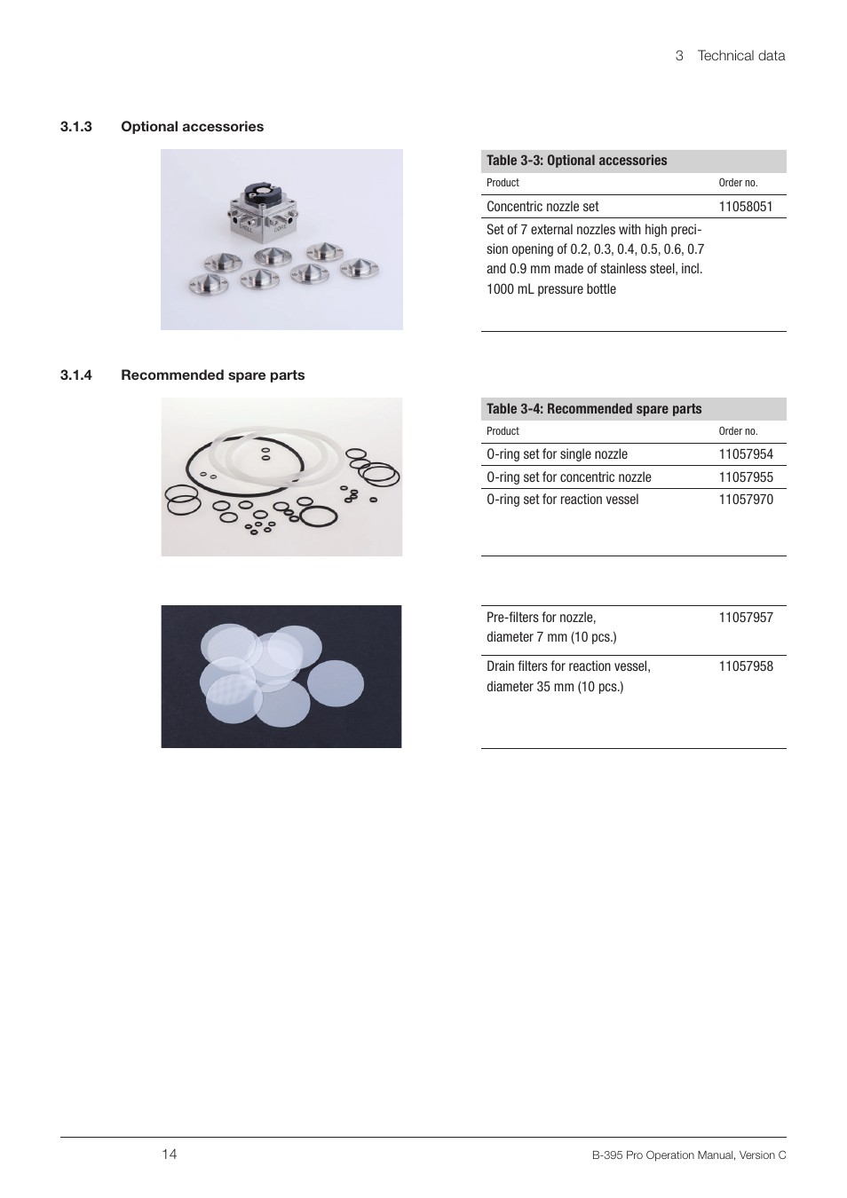3 optional accessories, 4 recommended spare parts | BUCHI Encapsulator B-395 Pro User Manual | Page 14 / 82