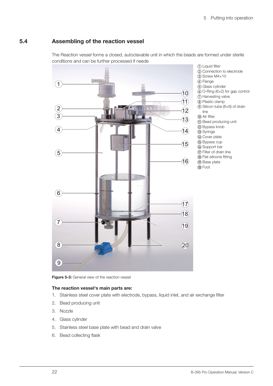 4 assembling of the reaction vessel, Assembling of the reaction vessel | BUCHI Encapsulator B-395 Pro User Manual | Page 22 / 82