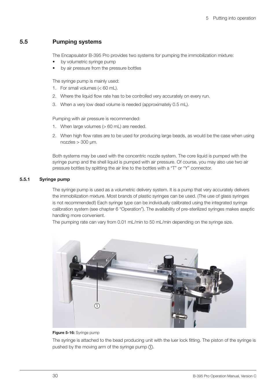 5 pumping systems, 1 syringe pump, Pumping systems | 5 .5 pumping systems | BUCHI Encapsulator B-395 Pro User Manual | Page 30 / 82
