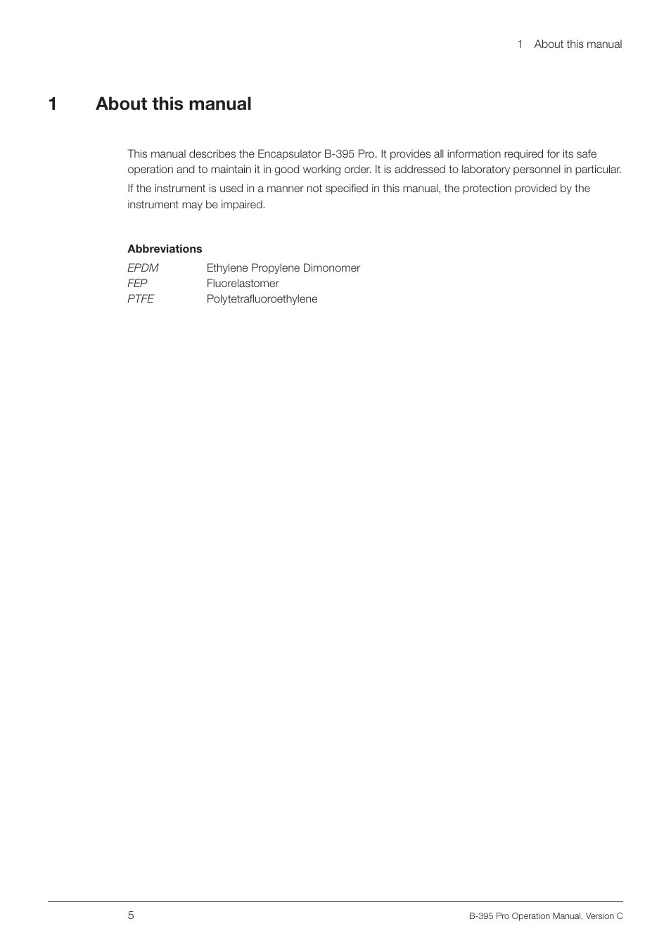 1 about this manual, About this manual, 1about this manual | BUCHI Encapsulator B-395 Pro User Manual | Page 5 / 82