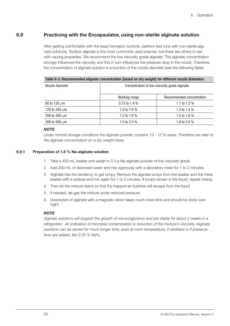 1 preparation of 1.5 % na-alginate solution | BUCHI Encapsulator B-395 Pro User Manual | Page 52 / 82