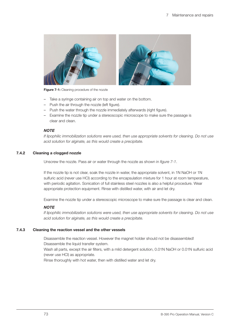 2 cleaning a clogged nozzle | BUCHI Encapsulator B-395 Pro User Manual | Page 73 / 82