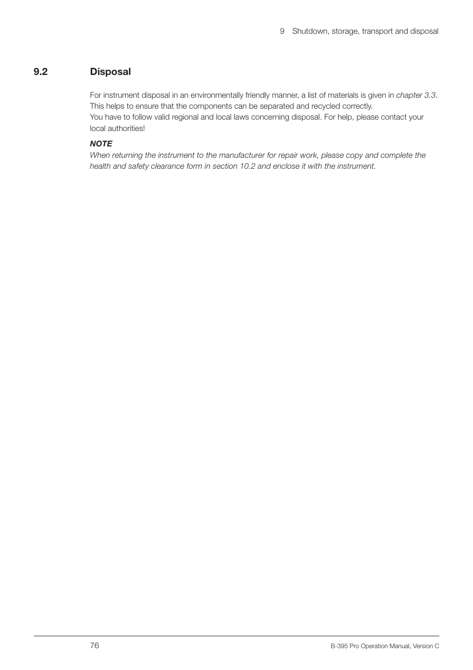 2 disposal, 9 .2 disposal | BUCHI Encapsulator B-395 Pro User Manual | Page 76 / 82