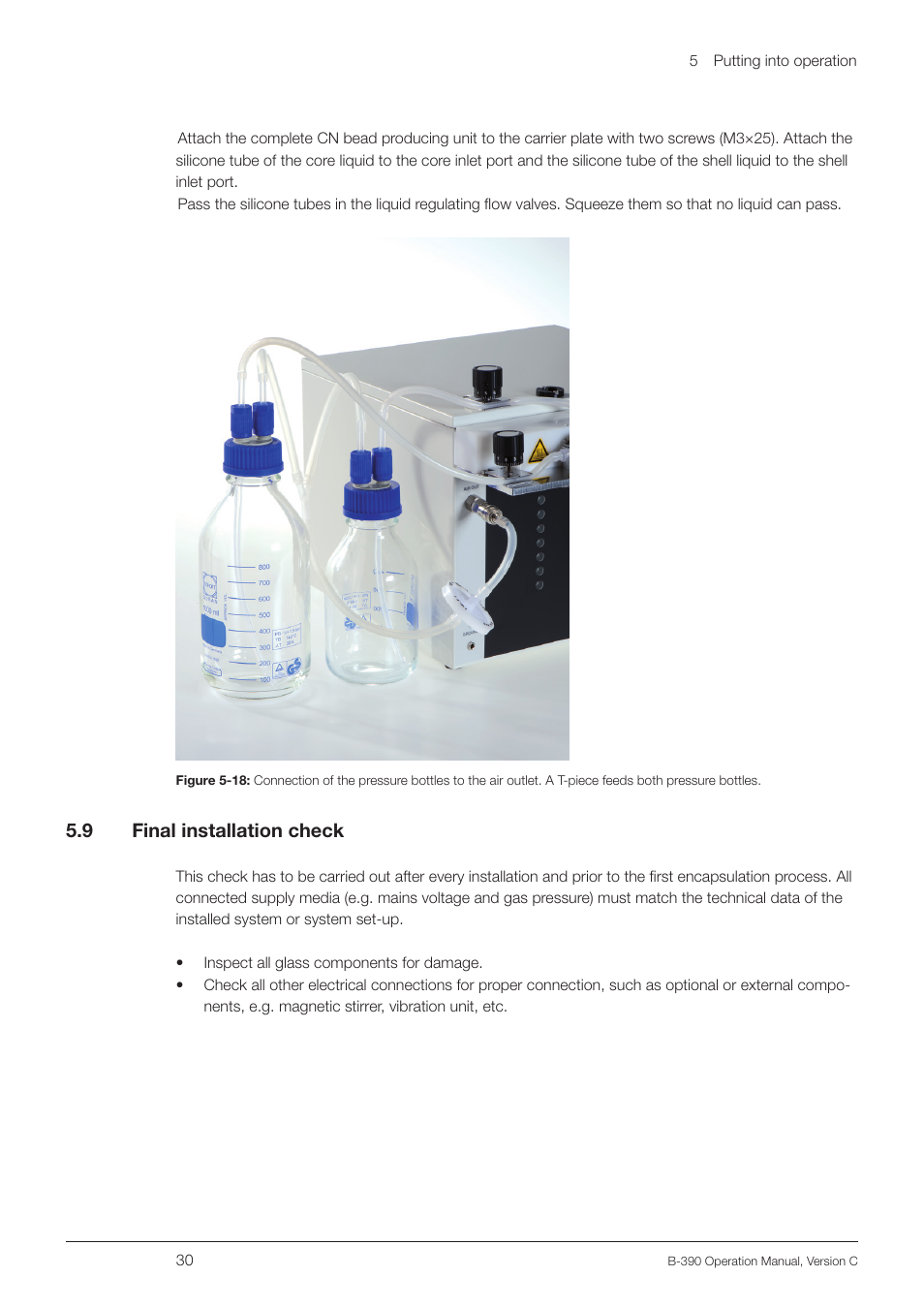 9 final installation check, Final installation check, 5 .9 final installation check | BUCHI Encapsulator B-390 User Manual | Page 30 / 56