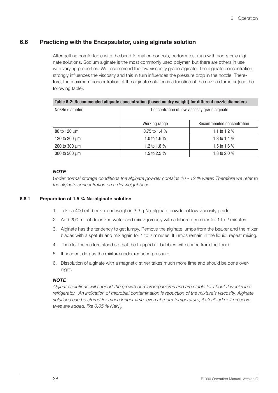 1 preparation of 1.5 % na-alginate solution | BUCHI Encapsulator B-390 User Manual | Page 38 / 56