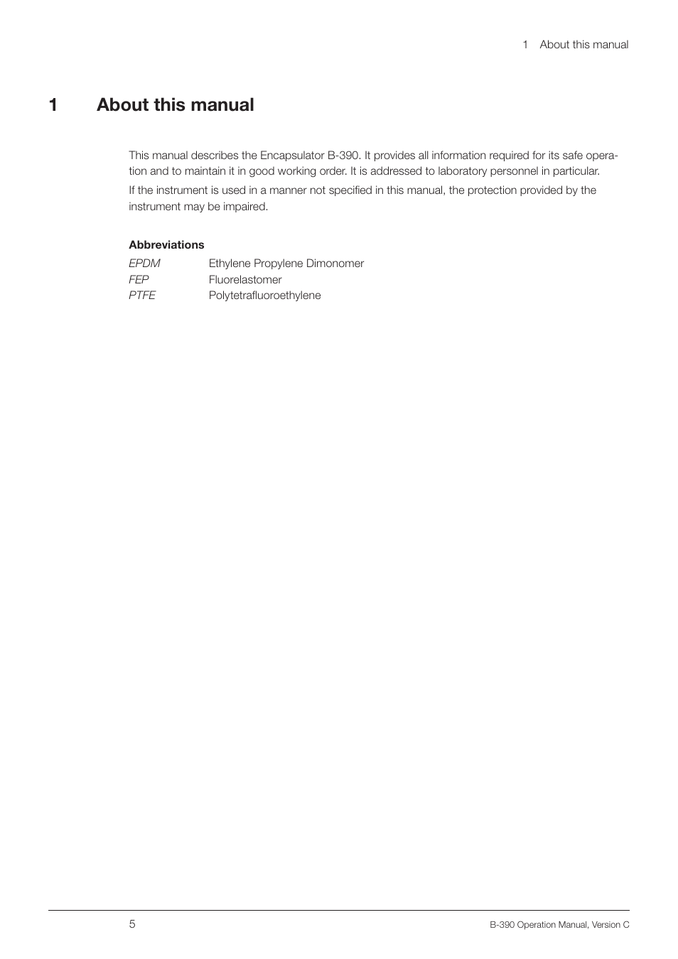 1 about this manual, About this manual, 1about this manual | BUCHI Encapsulator B-390 User Manual | Page 5 / 56