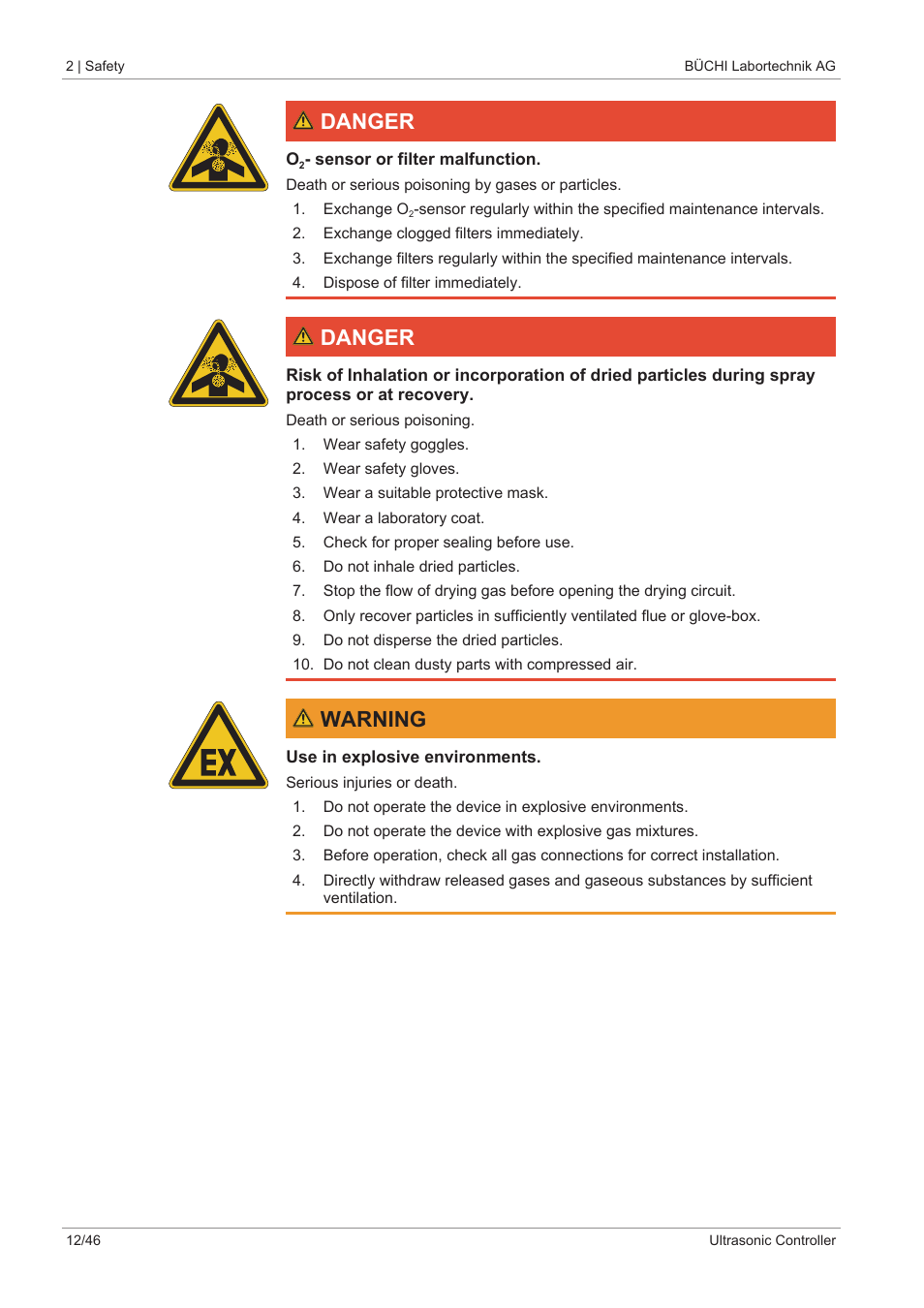 Danger, Warning | BUCHI Ultrasonic Package User Manual | Page 12 / 46