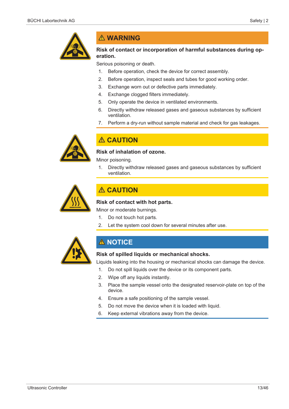 Warning, Caution, Notice | BUCHI Ultrasonic Package User Manual | Page 13 / 46