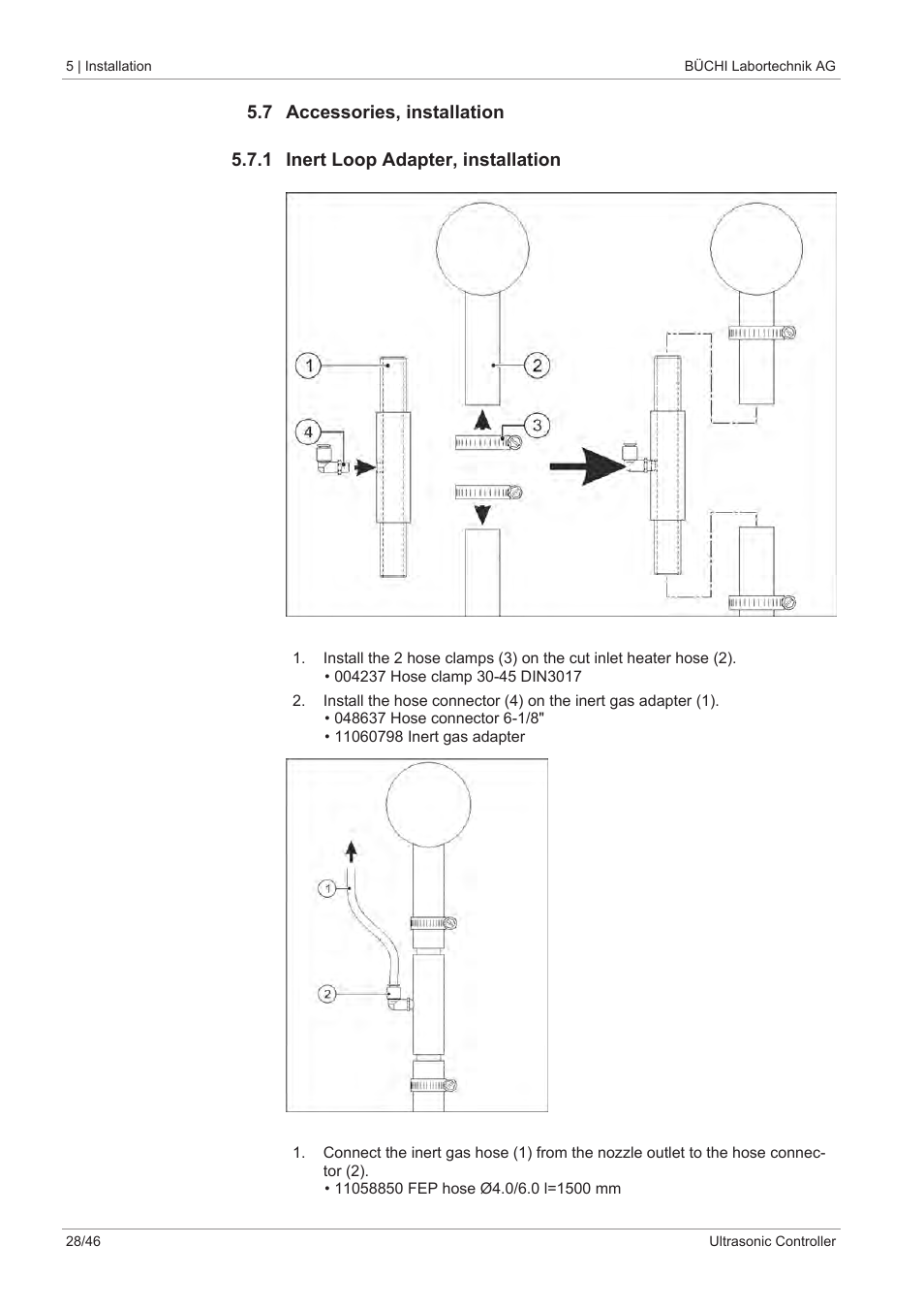 7 accessories, installation, 1 inert loop adapter, installation | BUCHI Ultrasonic Package User Manual | Page 28 / 46