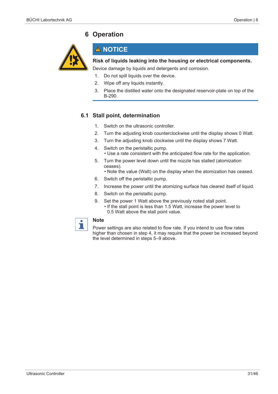 6 operation, 1 stall point, determination, 6 operation notice | BUCHI Ultrasonic Package User Manual | Page 31 / 46