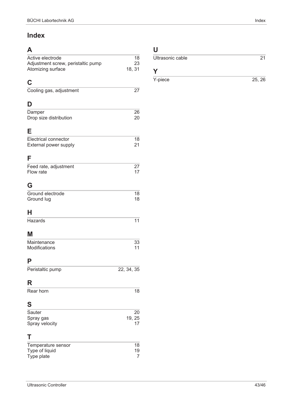 Index, Index a | BUCHI Ultrasonic Package User Manual | Page 43 / 46