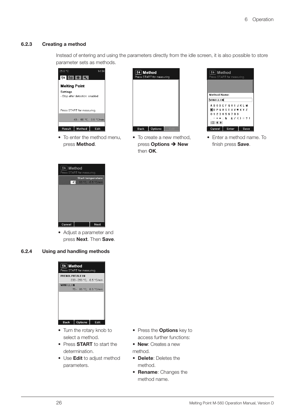 3 creating a method, 4 using and handling methods | BUCHI Melting Point M-560 User Manual | Page 26 / 50