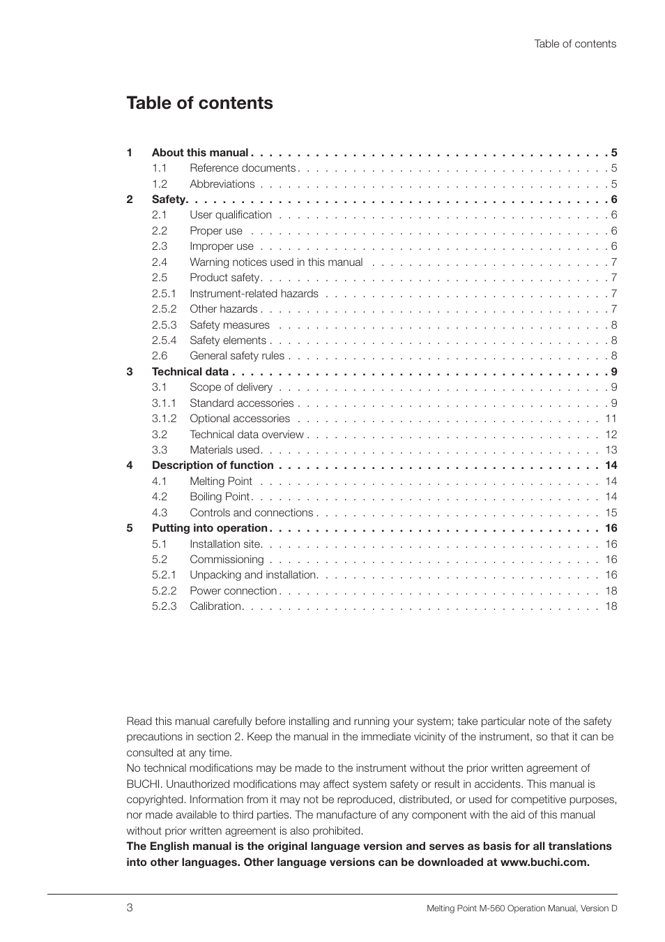 BUCHI Melting Point M-560 User Manual | Page 3 / 50