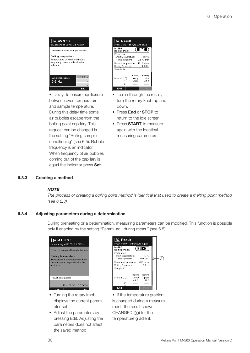 3 creating a method, 4 adjusting parameters during a determination | BUCHI Melting Point M-560 User Manual | Page 30 / 50